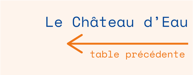 Table précédente : Le Château d'Eau